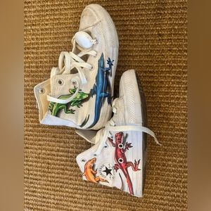 Converse All Star kid White Blue High-Top Lizard Gecko w light up laces Shoes 13